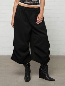 COUREZ Low Rise Oversized Cropped Trousers /Y2K Summer Outfits For Women Fall Clothes Bottoms Baggy Shorts Comfy Pants For Women Black Bottoms Crop Pants - Black - View 1