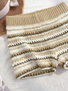 Elamini Women's Versatile Gradient Striped Mini Knit Cute Vacation Sweater Pants - Khaki - View 6