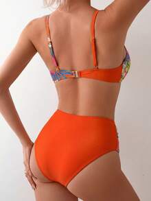 Swim Lushoire 女款夏季海灘花卉印花百褶細肩帶比基尼三角泳褲兩件式泳衣套裝 - 彩色 - 查看 2