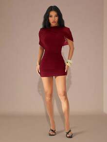 SHEIN PETITE 春夏季女裝：休閒約會外出、夜店/俱樂部派對穿搭 - 酒紅色 - 查看 7