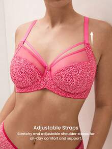 LUVLETTE Sujetador minimizador Dream Curve Air verde con estampado de guepardo y patrón de leopardo colorido, transparente sin forro, cobertura total, soporte lateral y malla - Rojo - Ver 7