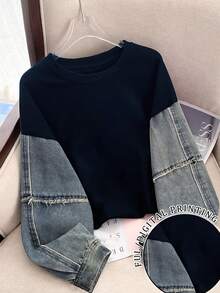 SHEIN Áo nỉ cổ tròn đơn giản cỡ lớn cho nữ - Nhiều màu - Xem 1