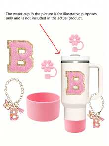 A-C 4-One Piece Cup Accessory Set, Excluding Cups And Straws (30- 40 Ounces)-Accessory Set Includes: 1 Straw Top, 1 Letter Amulet, 1 Silicone Cup Protective Base, And 1 Cup Letter Sticker, Perfect As A Daily Or Holiday Surprise Gift. - Baby Pink - View 10