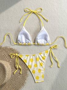 Soleia Women's Summer Fashion Sexy Yellow Polka Dot Print Bikini Set - Multicolor - View 3