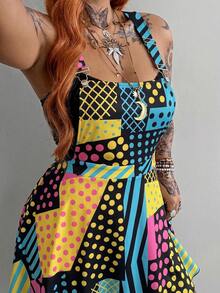 Whyspr Plus Size Women's Multi-Color Patterned Strappy Backless Fashion Dress - Multicolor - View 7