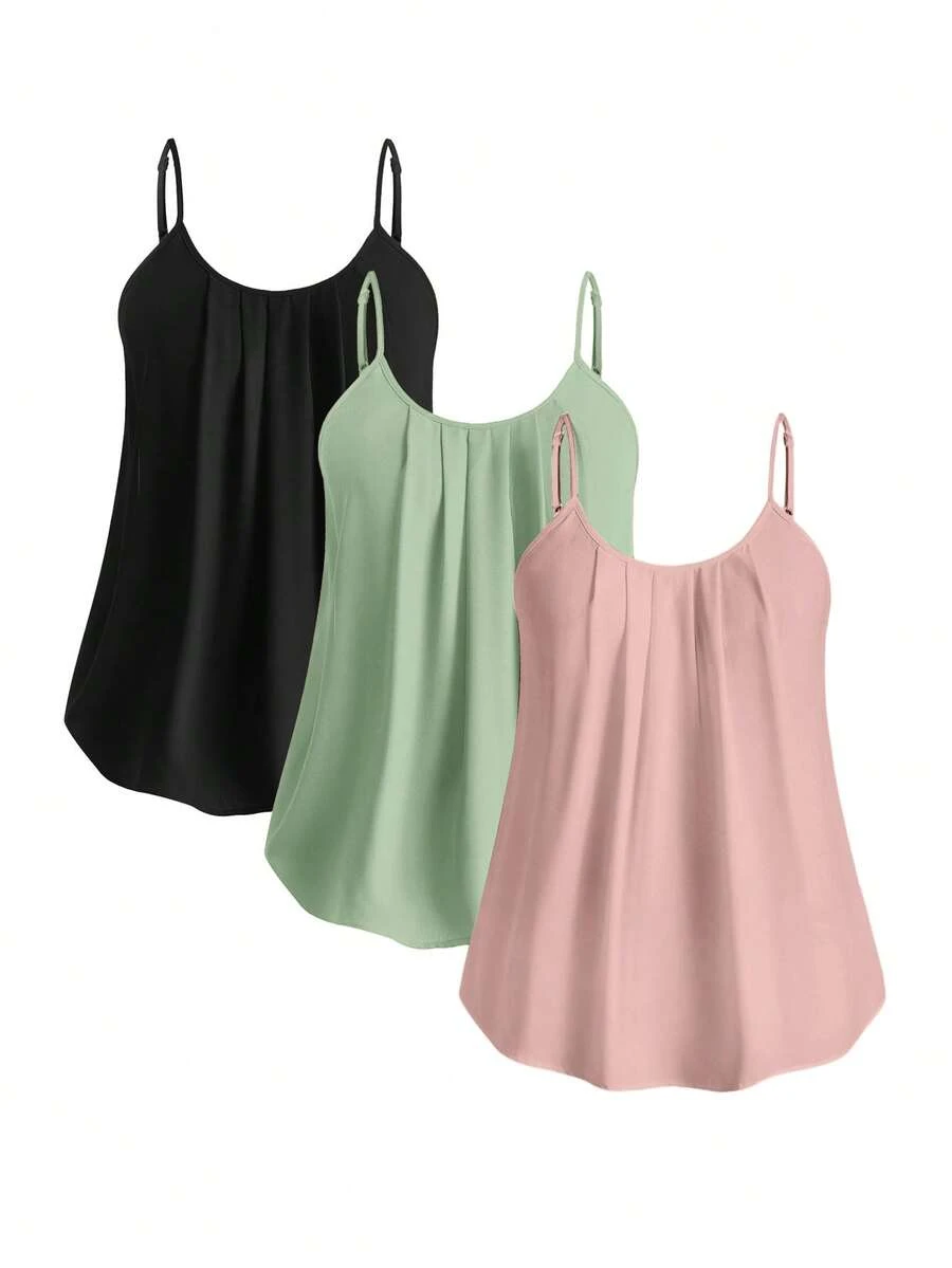 SHEIN Clasi 時尚優雅黑白紅大尺碼女款細肩帶背心多件組 - 彩色 - 查看 1