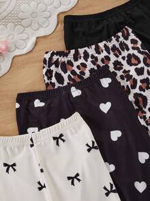 SHEIN Set Legging Anak Perempuan 4 Potong, Model Termasuk Warna Polos Minimalis, Motif Manis, Beragam Gaya, Gaya Keseluruhan Segar dan Serbaguna, Kain Lembut dan Ramah Kulit, Elastisitas Sedang, Pas di Badan Tanpa Ketat, Kain Rajut (4 Potong Dijual Sebagai Satu Set) - MultiWarna - View 5
