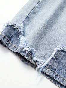 ROMWE MEN Pantalones cortos de mezclilla con patchwork para hombres de talla grande - Azul - Ver 6