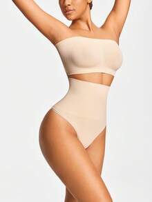 SHAPORA Prenda moldeadora de unicolor con diseño de hebilla tipo g-string para mujeres - Beis - Ver 3