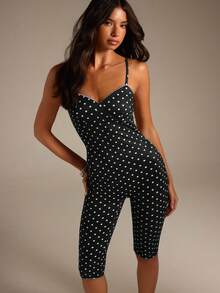 Athîral Women's Cute Black And White Polka Dot Casual Sexy Daily Brunch Vacation Outing Spaghetti Strap Jumpsuit Summer Everyday Holiday Going Out Weeken Gym - Multicolor - View 3