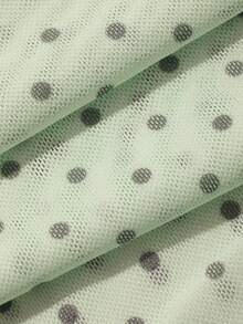 Dazy Plus 對比色拼接小立領網格波點透視上衣T恤 - 薄荷綠 - 查看 6