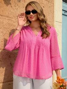 Miaspire Damen Sommer Bluse mit Cut-Out, 3/4 Ärmel, Rosa, Lässig, Urlaub, Große Größen - Pink - Übersicht 1