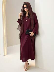 Al Najma Tunik Turki Wanita Kerah V Warna Polos dengan Motif Bintang Laut, Cocok untuk Ramadan, Idul Adha, dan Idul Fitri. - Merah - View 7