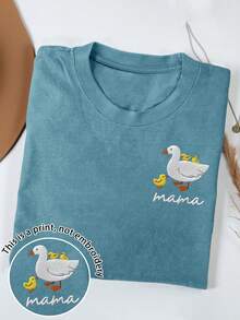 Women's Casual Raglan Letter & Cartoon Duck Print Loose Round Neck T-Shirt - Dusty Blue - View 1