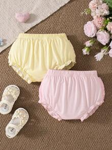 Souflis Souflis 2 Packs Baby Girls Summer Ruffle Bloomers Shorts Pink White Striped Lace Mesh - Multicolor - View 2