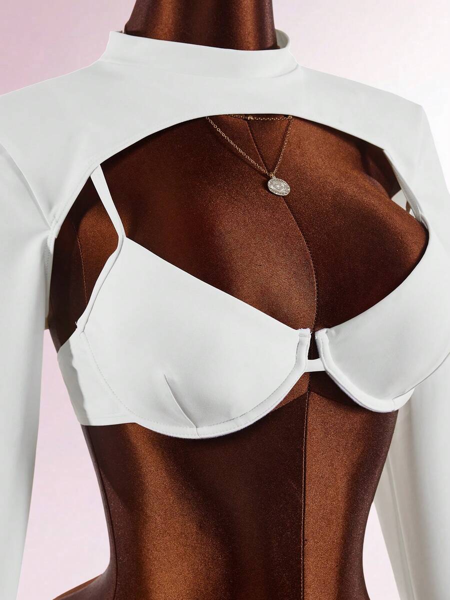 Amplova Women's 3 Pieces All White Sexy Sports Style Swimwear, Cute Underwire Design Beach Party Summer - White - View 1