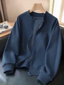 SHEIN Chaqueta ligera de unicolor casual para mujer, adecuada para primavera y otoño - Azul Marino - Ver 1