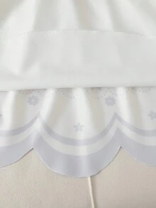 SHEIN Vintaside Kids 女婴白色布料圆领棕色缎面蝴蝶结荷叶边袖脚印爱心刺绣花朵连衣裙，清新甜美，轻盈夏季可爱女婴连衣裙 - 紫色 - 查看 8