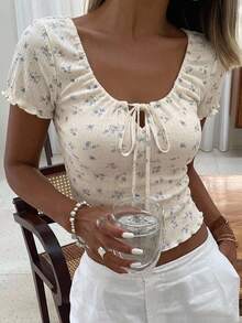 Joudiya Summer New Arrival Bow Decor Fitted Ladies T-Shirt, Dating Cute Tops Vacation Going Out Tops - White - View 7