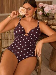 Shapewave Plus Size Women's Solid Color Special Fabric Spaghetti Strap Underwire One-Piece Swimsuit - Brown - View 3