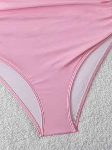 SHEIN Swim Women's Solid Color Pleated Halter Neck Tie One-Piece Swimsuit, Suitable For Beach Vacation, Pool Party, Beach Party - Pink - View 5