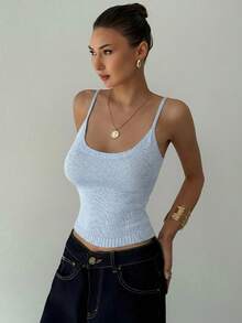 Aloruh Tank Top Rajut Tanpa Punggung Warna Biru Muda dengan Tali Pengikat untuk Wanita, Gaya Liburan Musim Panas - Baby Blue - View 3