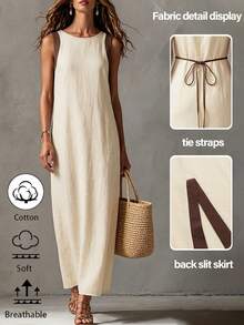 Hotletica Women's Summer Loose Color Block Sleeveless Long Casual Dress - Beige - View 5