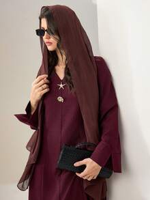 Al Najma Tunik Turki Wanita Kerah V Warna Polos dengan Motif Bintang Laut, Cocok untuk Ramadan, Idul Adha, dan Idul Fitri. - Merah - View 5