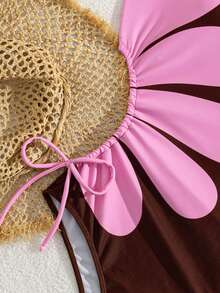 Swim Vcay Springbreak 女款海灘裝夏季套裝，新款單肩定位印花抽繩打結鏤空休閒度假連身泳衣，節慶波希米亞風 - 彩色 - 查看 7