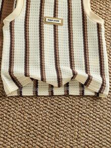 SHEIN Vintaside Kids Baju Bayi Laki-laki Unisex Modis Baru Keren Tampan Motif Waffle Garis-garis Longgar, Cocok Untuk Beraktivitas di Luar Ruangan - Coklat - View 7