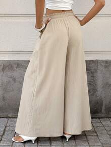 Cévolie Pantalones anchos de pierna ancha con cordón de algodón - Caqui - Ver 2