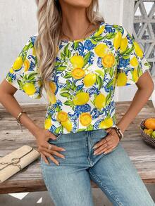 SHEIN Clasi 大尺碼夏季休閒檸檬印花襯衫 - 彩色 - 查看 5