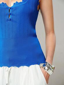 MOTF PREMIUM SOLID COLOR POINTELLE KNIT TOP - Blue - View 3