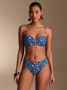 Swim Lushoire 春夏新款女式隨機印花細肩帶後綁帶聚攏胸部時尚泳衣2件套 - 彩色 - 查看 3