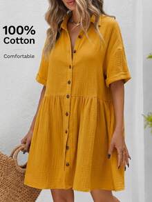SHEIN VCAY Vestido mini de talla grande con mangas de murciélago y patchwork - Amarillo claro - Ver 1