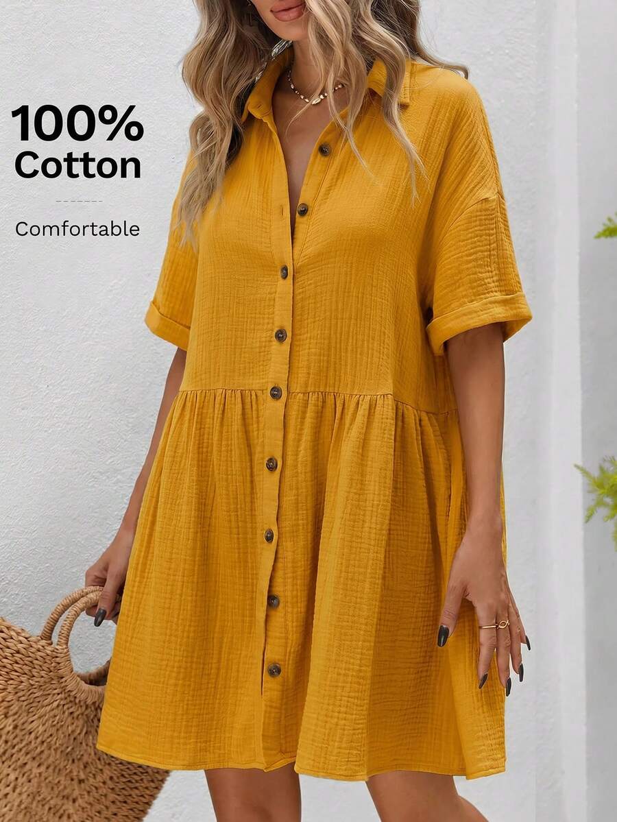 SHEIN VCAY Vestido mini de talla grande con mangas de murciélago y patchwork - Amarillo claro - Ver 1