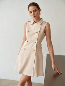 MOTF VESTIDO DE DOBLE PECHERA CON DETALLE DE BUFANDA - Albaricoque - Ver 5