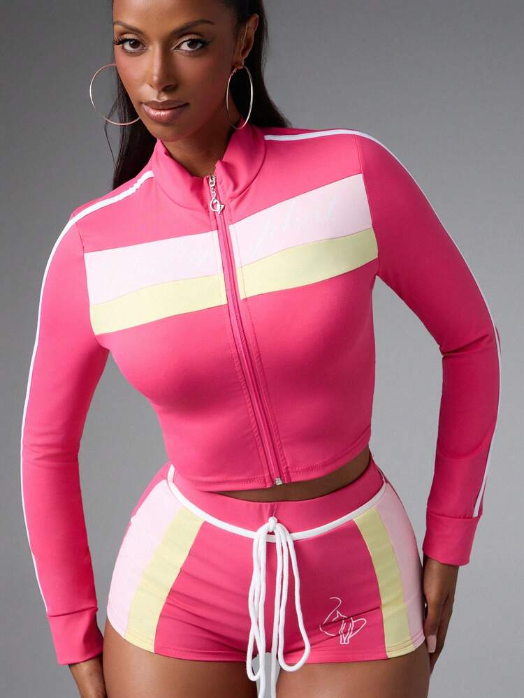 BABYPHAT カラーブロックパネルデザインとドローストリングウエストのスポーティジャージーブーティーショーツ