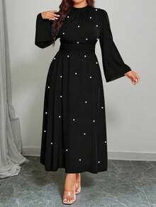 Elenzga Women's Plus Size High Waist Long Sleeve Dress - Black - View 5