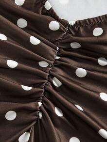 少女休閒日常連身褲 波點印花 背面印花 喇叭褲腳 運動時尚 - 棕色 - 查看 3