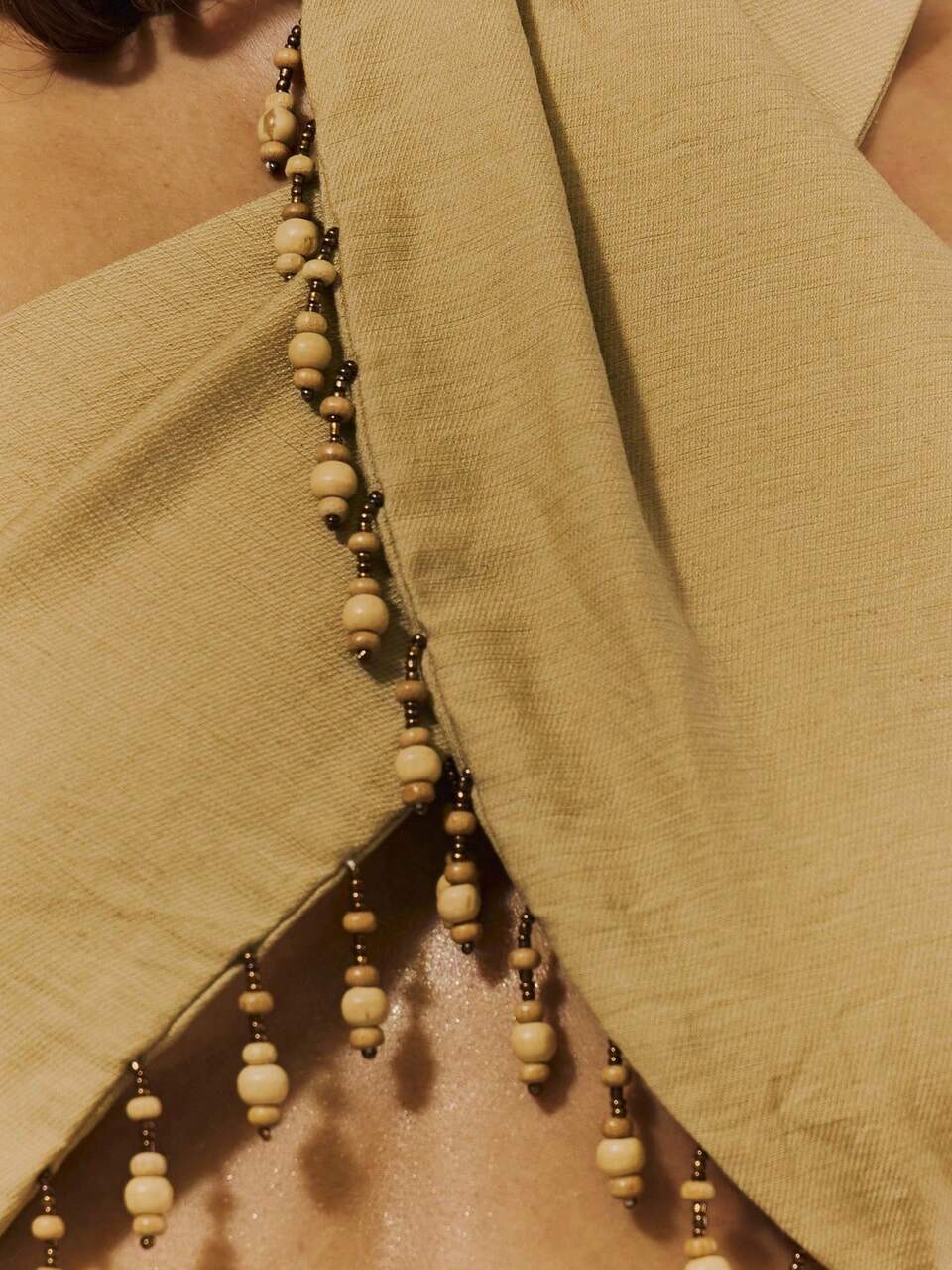 랩어라운드 하이넥 비즈 태슬 백리스 크롭탑 세트, 탑 단품, 홀리데이 페스티벌 스타일