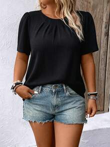 EMERY ROSE Women's Solid Color Simple Casual Plus Size Shirt For Daily Wear - Black - View 6