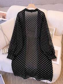 SHEIN LUNE كارديجان خريفي رقيق بأكمام طويلة أسود مفتوح من الأمام مقاس كبير رسمي للمكتب روديو أنيق - أبيض وأسود - مشاهدة 2