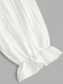 Sweetra Plus Size Women Solid Color Pleated Casual Versatile Daily Outing Long Sleeve Shirt Fall - White - View 8