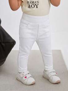SHEIN Bubblio 女嬰休閒百搭純色牛仔長褲 - 白色 - 查看 3