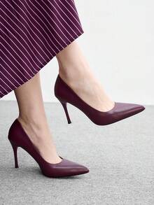 CUCCOO BIZCHIC 新款尖頭細高跟鞋 酒紅色簡約通勤日常上班逛街女款高跟鞋女鞋 - 酒紅色PU - 查看 1