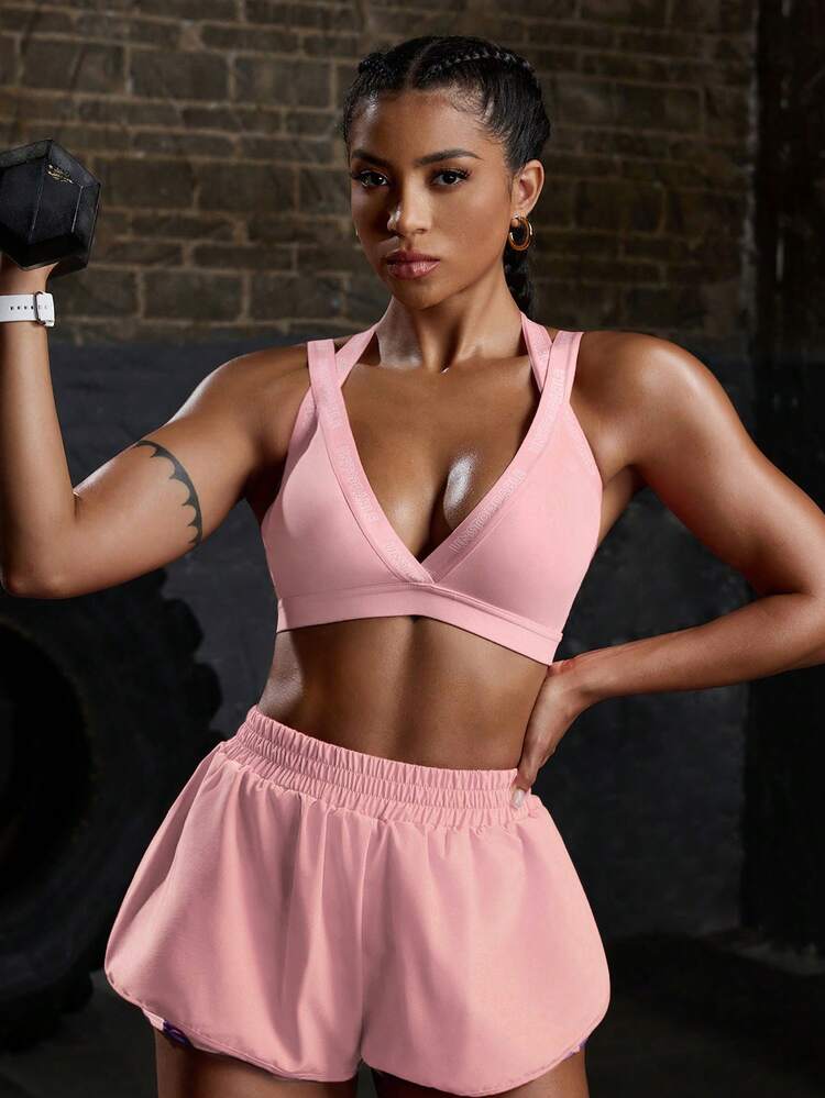 Powerista Women's Pink Letter Print Fashion Versatile Sports Bra - Pink - View 3