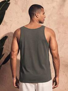 Ocevento Men's Solid Color Crew Neck Casual Versatile Tank Top - White - View 2
