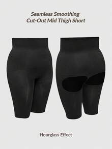 SHEIN 2 Packs Plus Size Seamless Cut-Out Mid Thigh Short Set Body Shaper Butt Lifter-Tummy Waist Thigh Control - Black - View 3
