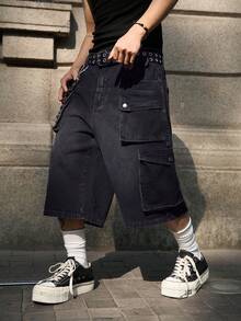 Manfinity EMRG Men's Denim Wide Leg Cargo Shorts - Grey - View 5